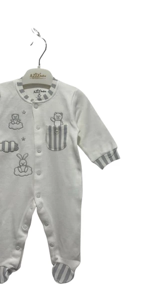 uğurböceğiçocuk Aziz Bebe Çizgili Bulut Ayı Nakışlı Bebek Tulum 6868 - 10