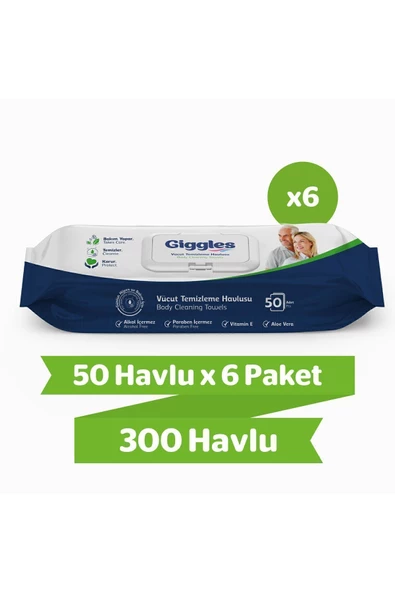 giggles Vücut Temizleme Havlusu 50'li 6 Paket 300 Havlu