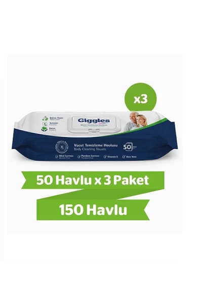 giggles Vücut Temizleme Havlusu 50'li 3 Paket 150 Havlu