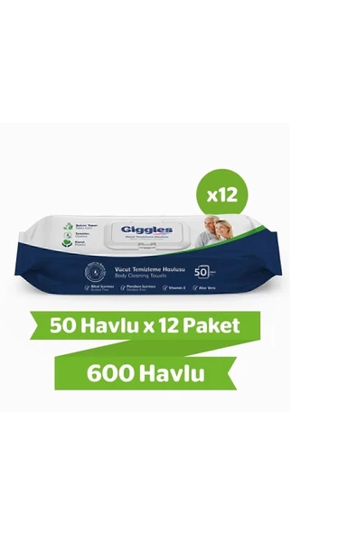 giggles Vücut Temizleme Havlusu 50'li 12 Paket 600 Havlu