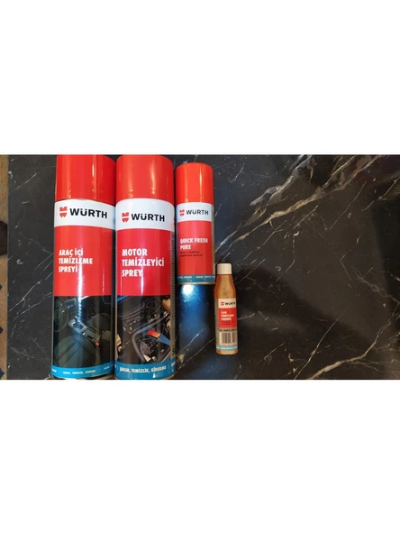 Würth Araç Içi Temizleme + Hızlı Motor Temizleme + Qıck Fresh Araç Içi Tazeleme + Cam Sabunu