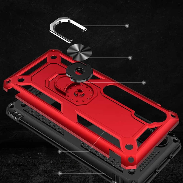 Xiaomi Mi Note 10 Kılıf Vega Tank Sert Yüzüklü Standlı Zırh Koruma Kapak - 7