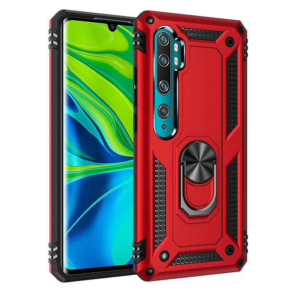 Xiaomi Mi Note 10 Kılıf Vega Tank Sert Yüzüklü Standlı Zırh Koruma Kapak - 12