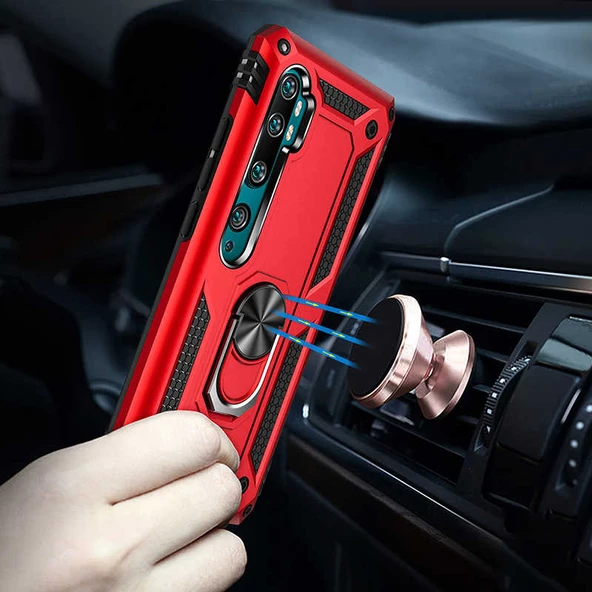 Xiaomi Mi Note 10 Kılıf Vega Tank Sert Yüzüklü Standlı Zırh Koruma Kapak - 3