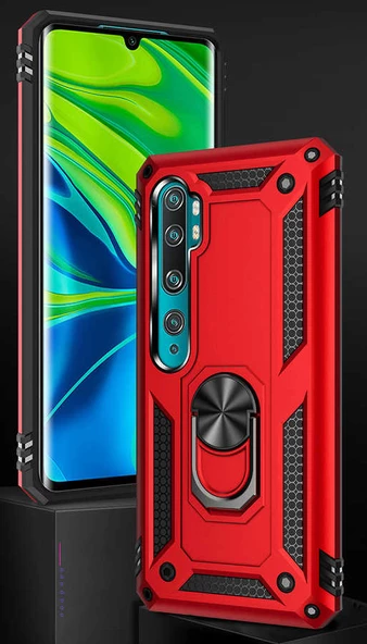 Xiaomi Mi Note 10 Kılıf Vega Tank Sert Yüzüklü Standlı Zırh Koruma Kapak - 2