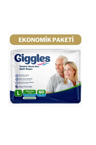 giggles Yetişkin Bel Bağlamalı Hasta Bezi Large 30'lu 2 Paket 60 Adet