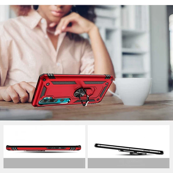 Xiaomi Mi Note 10 Kılıf Vega Tank Sert Yüzüklü Standlı Zırh Koruma Kapak - 4