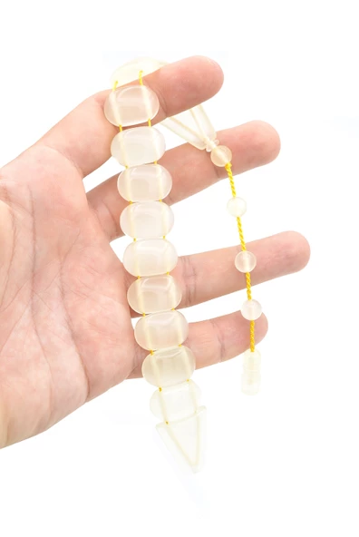 Sistemli Fosforlu Toz Kehribar Balık Tesbih - Resim 5