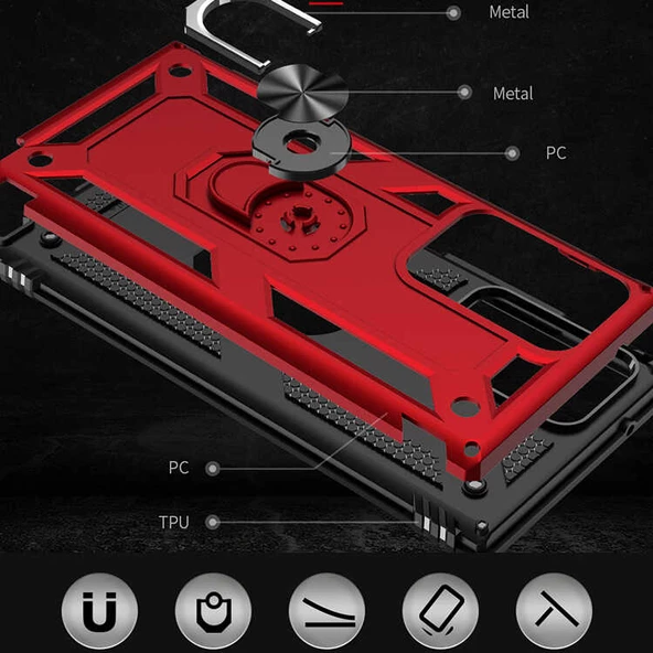 Samsung Galaxy Note 20 Ultra Kılıf Vega Tank Sert Yüzüklü Standlı Zırh Koruma Kapak - Resim 4