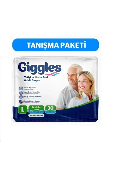 giggles Yetişkin Bel Bağlamalı Hasta Bezi Large 30\'lu 1 Paket 30 Adet