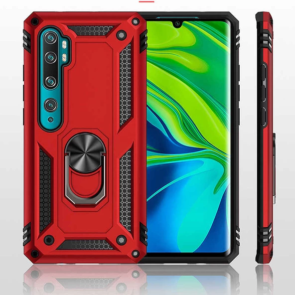 Xiaomi Mi Note 10 Kılıf Vega Tank Sert Yüzüklü Standlı Zırh Koruma Kapak - 9
