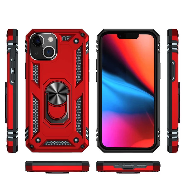 iPhone 13 Kılıf Vega Tank Sert Yüzüklü Standlı Zırh Koruma Kapak - Resim 3