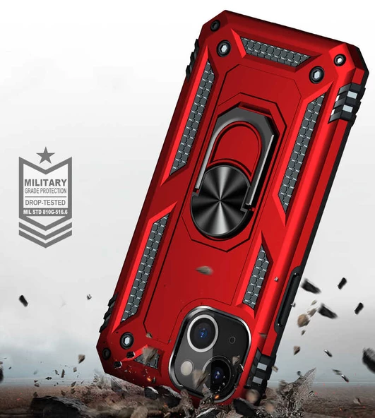 iPhone 13 Kılıf Vega Tank Sert Yüzüklü Standlı Zırh Koruma Kapak - Resim 7