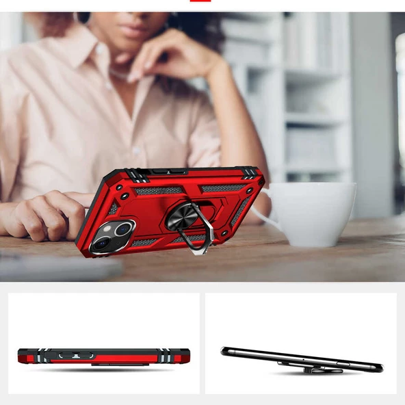 iPhone 13 Kılıf Vega Tank Sert Yüzüklü Standlı Zırh Koruma Kapak - Resim 4