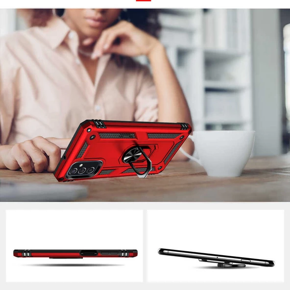 Samsung Galaxy M52 Kılıf Vega Tank Sert Yüzüklü Standlı Zırh Koruma Kapak - Resim 9