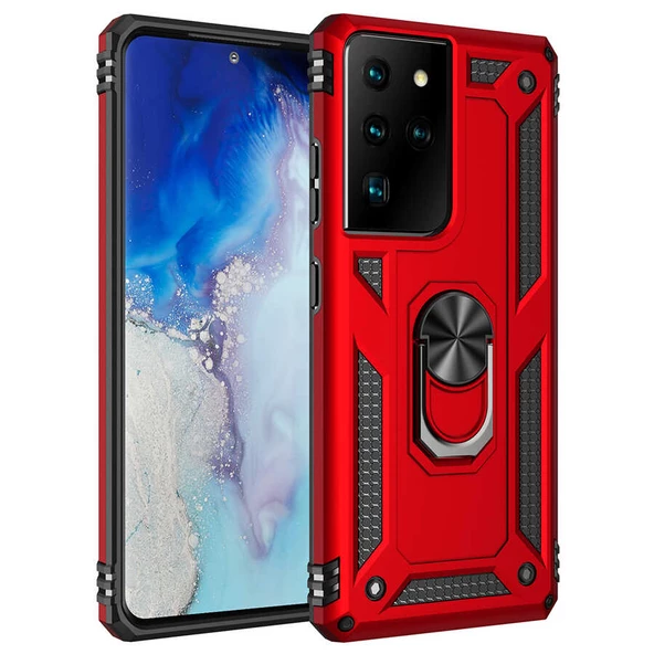 Samsung Galaxy S21 Ultra Kılıf Vega Tank Sert Yüzüklü Standlı Zırh Koruma Kapak