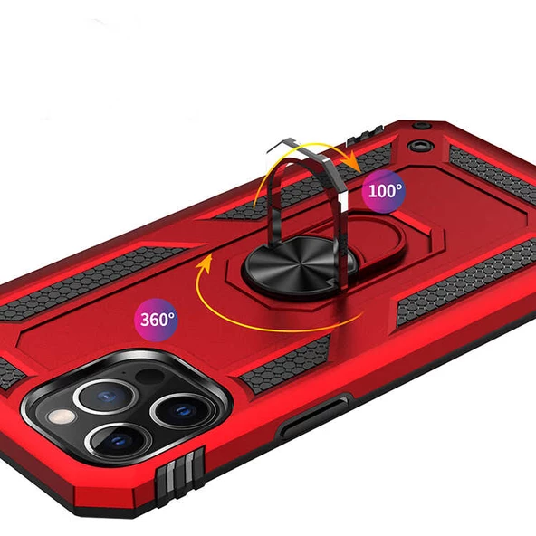 iPhone 12 Pro Max Kılıf Vega Tank Sert Yüzüklü Standlı Zırh Koruma Kapak - 5