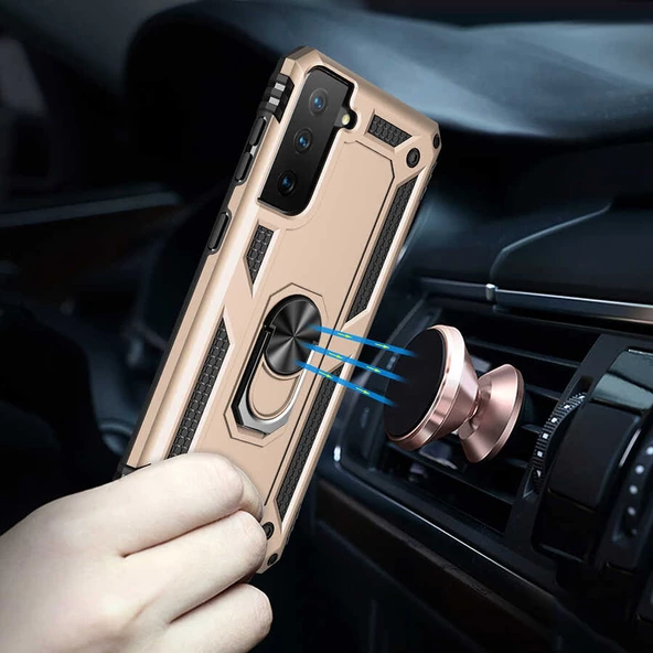 Samsung Galaxy S21 Kılıf Vega Tank Sert Yüzüklü Standlı Zırh Koruma Kapak - Resim 5