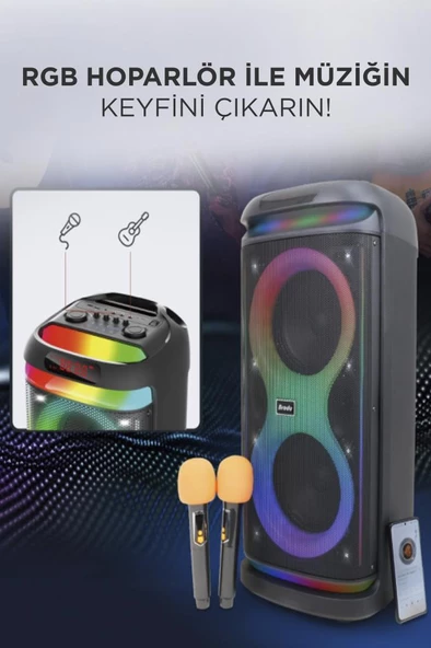 Torima BTS-1993 Siyah RGB Ledli Mikrofonlu Kumandalı Bluetooth Hoparlör Parti Speaker - 2