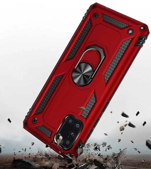 Samsung Galaxy A31 Kılıf Vega Tank Sert Yüzüklü Standlı Zırh Koruma Kapak - Resim 5