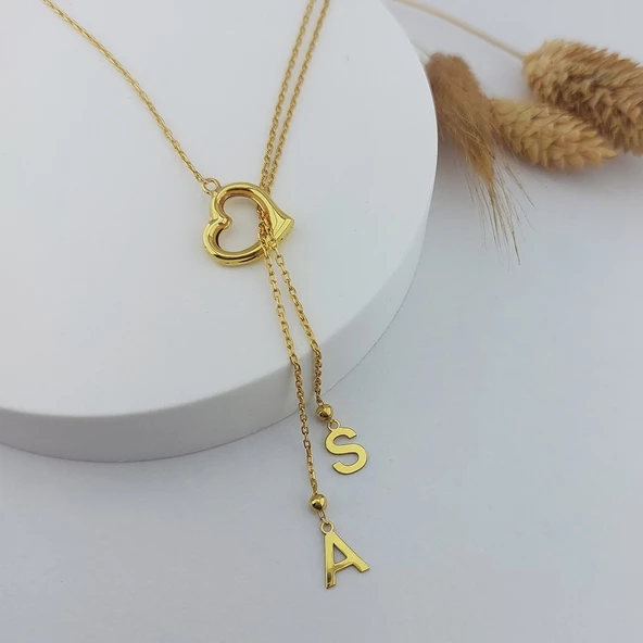 Vaoov 925 Ayar Gümüş Çift Harfli Sallantılı Kalp Kolye - Resim 7