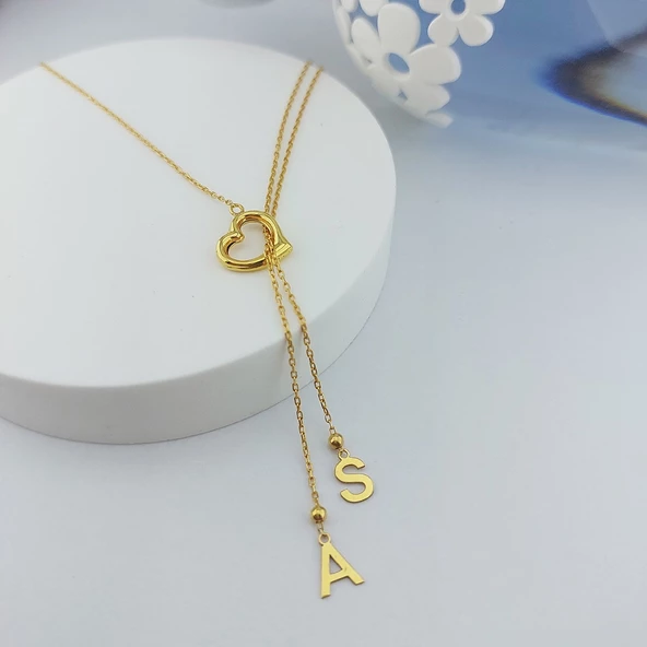 Vaoov 925 Ayar Gümüş Çift Harfli Sallantılı Kalp Kolye - Resim 6