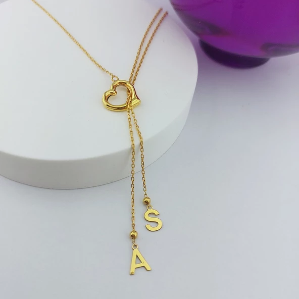 Vaoov 925 Ayar Gümüş Çift Harfli Sallantılı Kalp Kolye - Resim 4