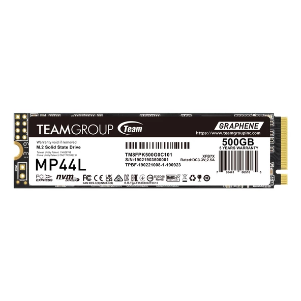 Team MP44L 500GB Gen4x4 5000/2500MB/s NVMe PCIe M.2 SSD Disk (TM8FPK500G0C101) - 2