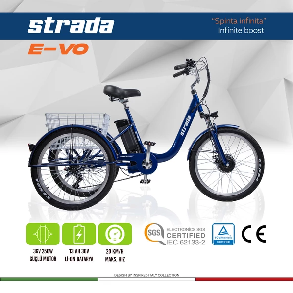Strada E-VO Mekanik Disk 24 Jant Üç Tekerlekli Elektrikli Bisiklet - 3