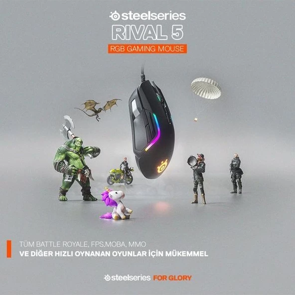 SteelSeries Rival 5 RGB Optik Kablolu Oyuncu Mouse - 4
