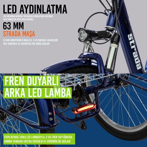 Strada E-VO Mekanik Disk 24 Jant Üç Tekerlekli Elektrikli Bisiklet - 9