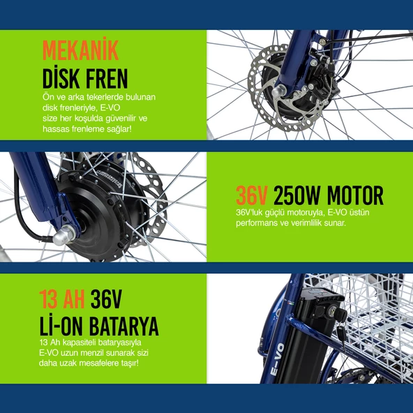 Strada E-VO Mekanik Disk 24 Jant Üç Tekerlekli Elektrikli Bisiklet - 6