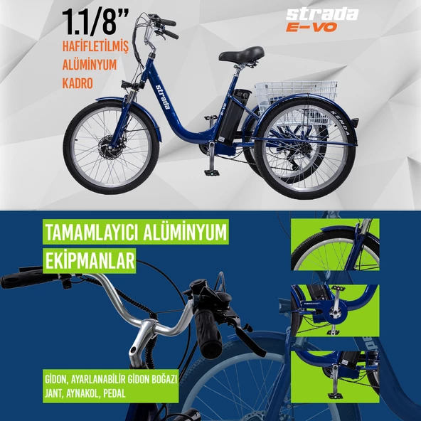 Strada E-VO Mekanik Disk 24 Jant Üç Tekerlekli Elektrikli Bisiklet - 5