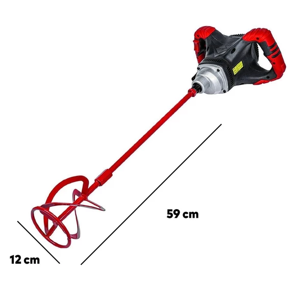 Boya Alçı Harç Karma Karıştırıcı Tekli Mixer 1400 W Tekli Vitesli 120 mm Kanat Çap Kömürlü Mikser - 5