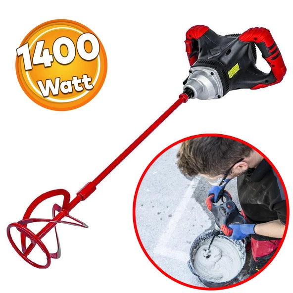 Boya Alçı Harç Karma Karıştırıcı Tekli Mixer 1400 W Tekli Vitesli 120 mm Kanat Çap Kömürlü Mikser