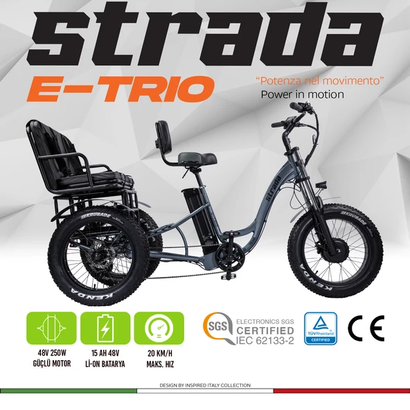 Strada E-TRIO Hidrolik Disk 20 Jant Elektrikli Üç Tekerlekli Bisiklet - 3