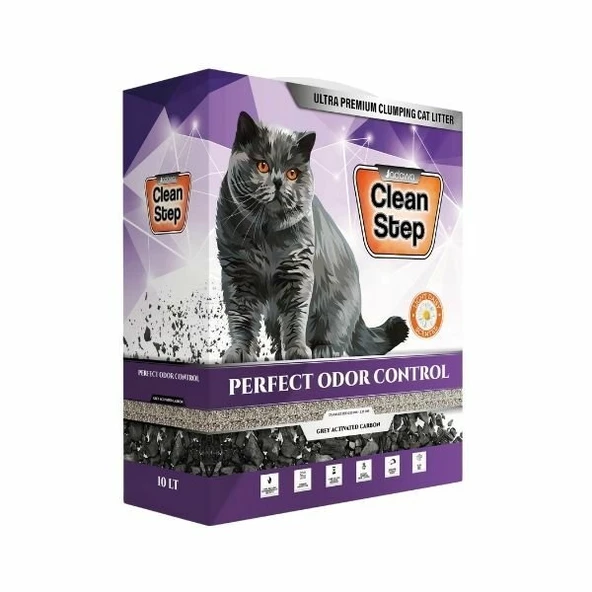 Clean Step Perfect Odor Aktif Karbonlu Papatya Kokulu İnce Taneli Topaklanan Bentonit Kedi Kumu 10 Lt