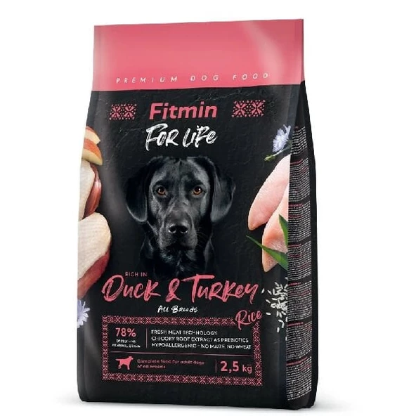 Fitmin For Life Tüm Irklar için Ördek ve Hindi Etli Yetişkin Köpek Maması 2.5 Kg