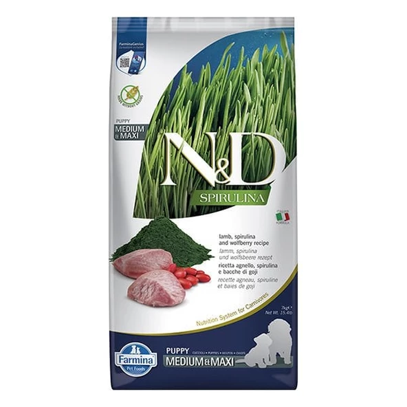 N&D Spirulina Kuzu Etli Orta ve Büyük Irk Yavru Köpek Maması 7 Kg