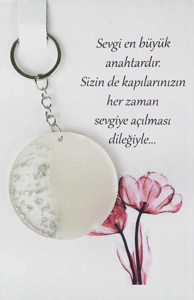 EPOKSİ ANAHTARLIK KARTLI YUVARLAK GÜMÜŞ 1 ADET