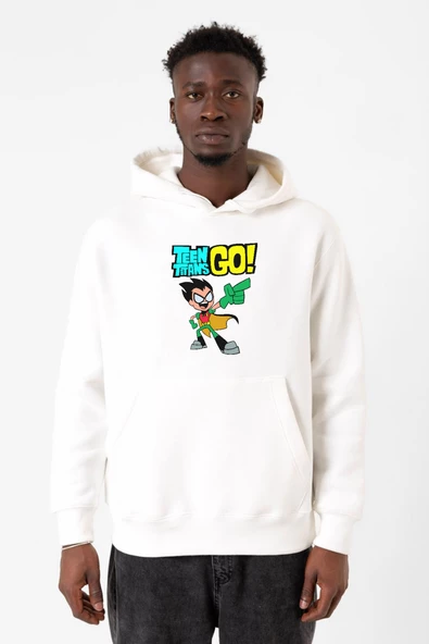 Teen Titans Go Robin Beyaz Erkek 3ip Kapşonlu Sweatshirt