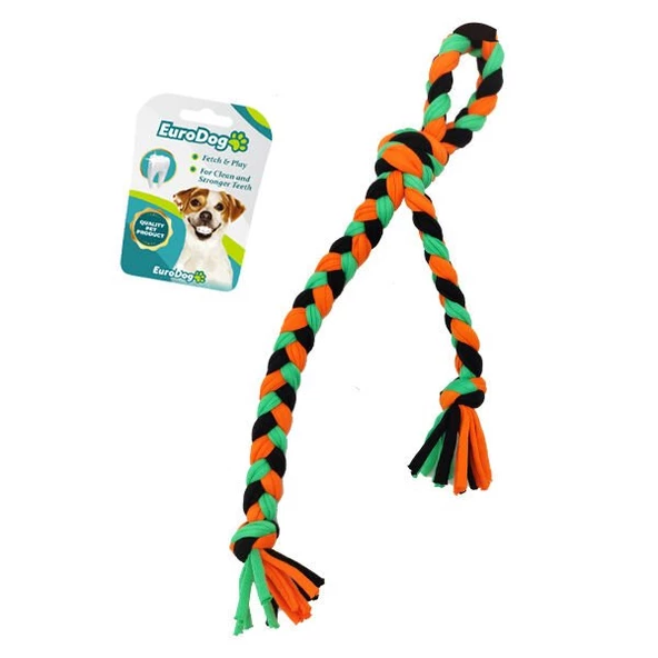 Euro Dog Düğümlü Diş İpi Köpek Oyuncağı Siyah/Turuncu/Yeşil 42 Cm