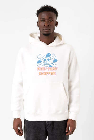 One Piece Anime Tony Tony Chopper Jolly Roger Beyaz Erkek 3ip Kapşonlu Sweatshirt