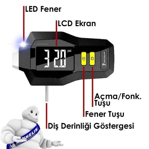 Michelin 12293 99PSI Dijital Lastik Basınç ve Derinlik Ölçer - 5