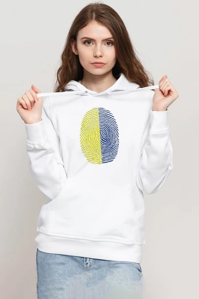 Sarı Lacivert Parmak İzi Beyaz Kadın 3ip Kapşonlu Sweatshirt ürün görseli