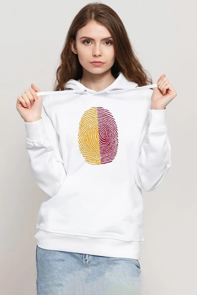 Sarı Kırmızı Parmak İzi Beyaz Kadın 3ip Kapşonlu Sweatshirt ürün görseli