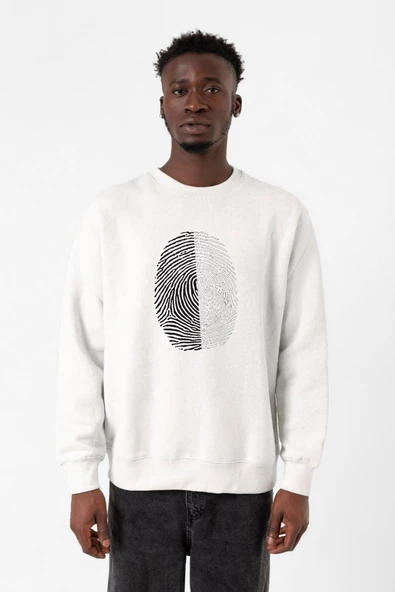 Siyah Beyaz Parmak İzi Beyaz Erkek 2ip Sweatshirt ürün görseli
