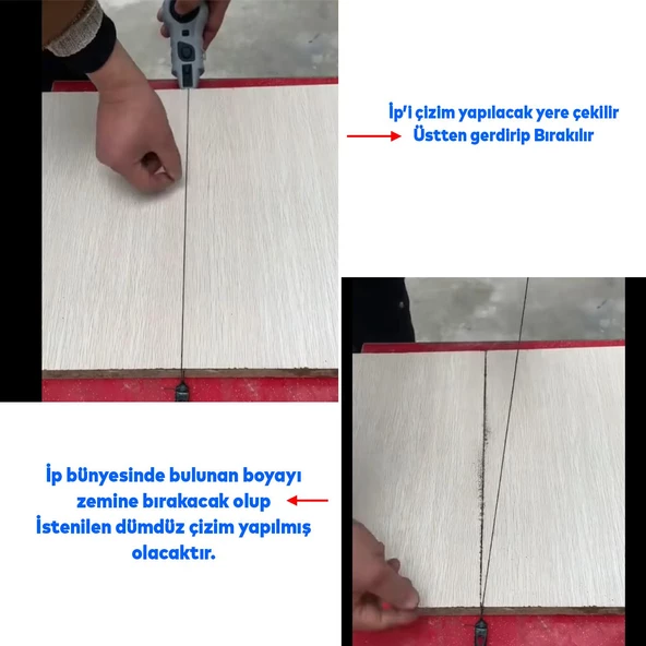 Plastik Hazneli Boyalı Çırpı Çizim İpi İnşaat Marangoz İp 30 Metre Mavi Tebeşir Boya - 2