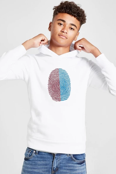 Bordo Mavi Parmak İzi Beyaz Çocuk 3ip Kapşonlu  Sweatshirt