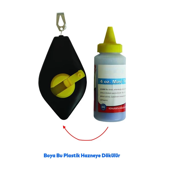 Plastik Hazneli Boyalı Çırpı Çizim İpi İnşaat Marangoz İp 30 Metre Mavi Tebeşir Boya - 4